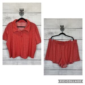 Cider Plus Size Red & White Striped 2 Piece Terry Short Set Size 4XL